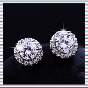 18K WHITE GLOLD PLATED ZIRCONIA STUD EARRINGS